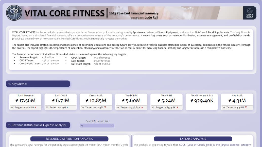 Analyzing a Fitness Company's Financial Position dashboard